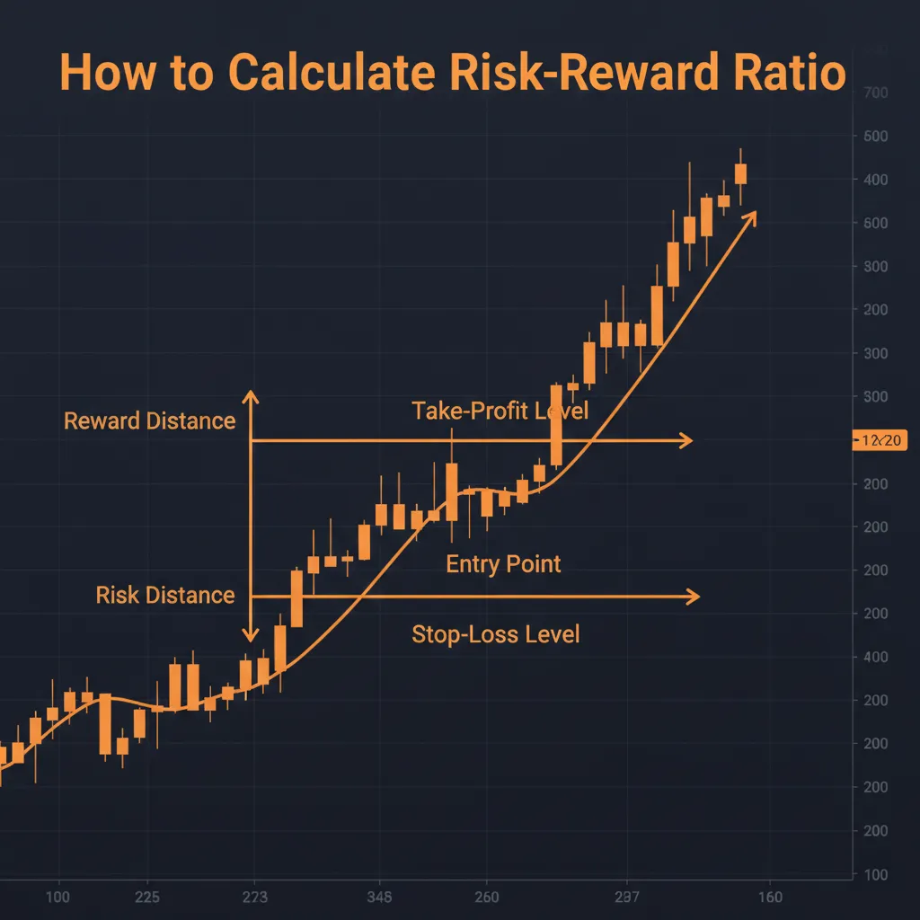 Annotated trading chart showing entry, stop-loss, and take-profit levels with risk and reward distances labeled