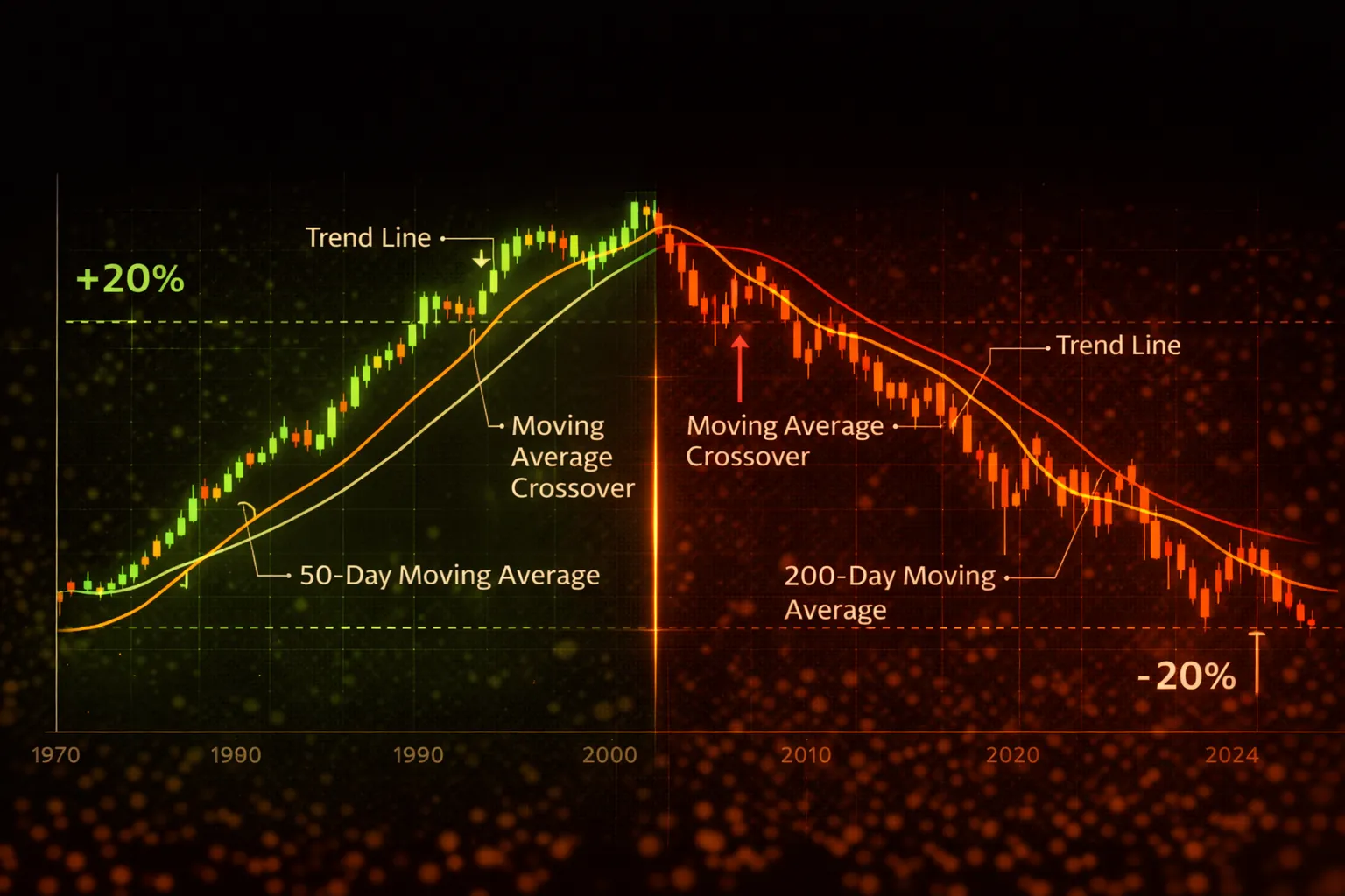 Chart showing technical indicators for identifying bull and bear markets - MonkeyTrade Chart showing technical indicators for identifying bull and bear markets