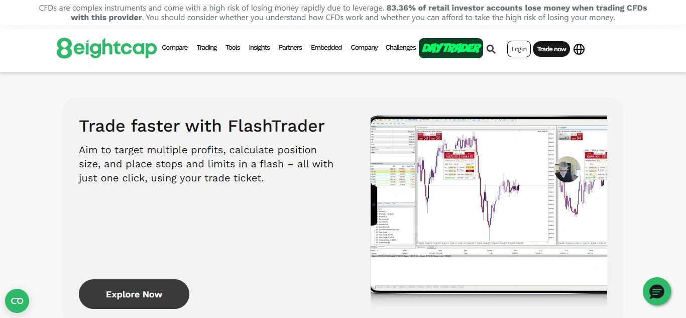 Eightcap MetaTrader 5 platform with FlashTrader EA plugin interface
