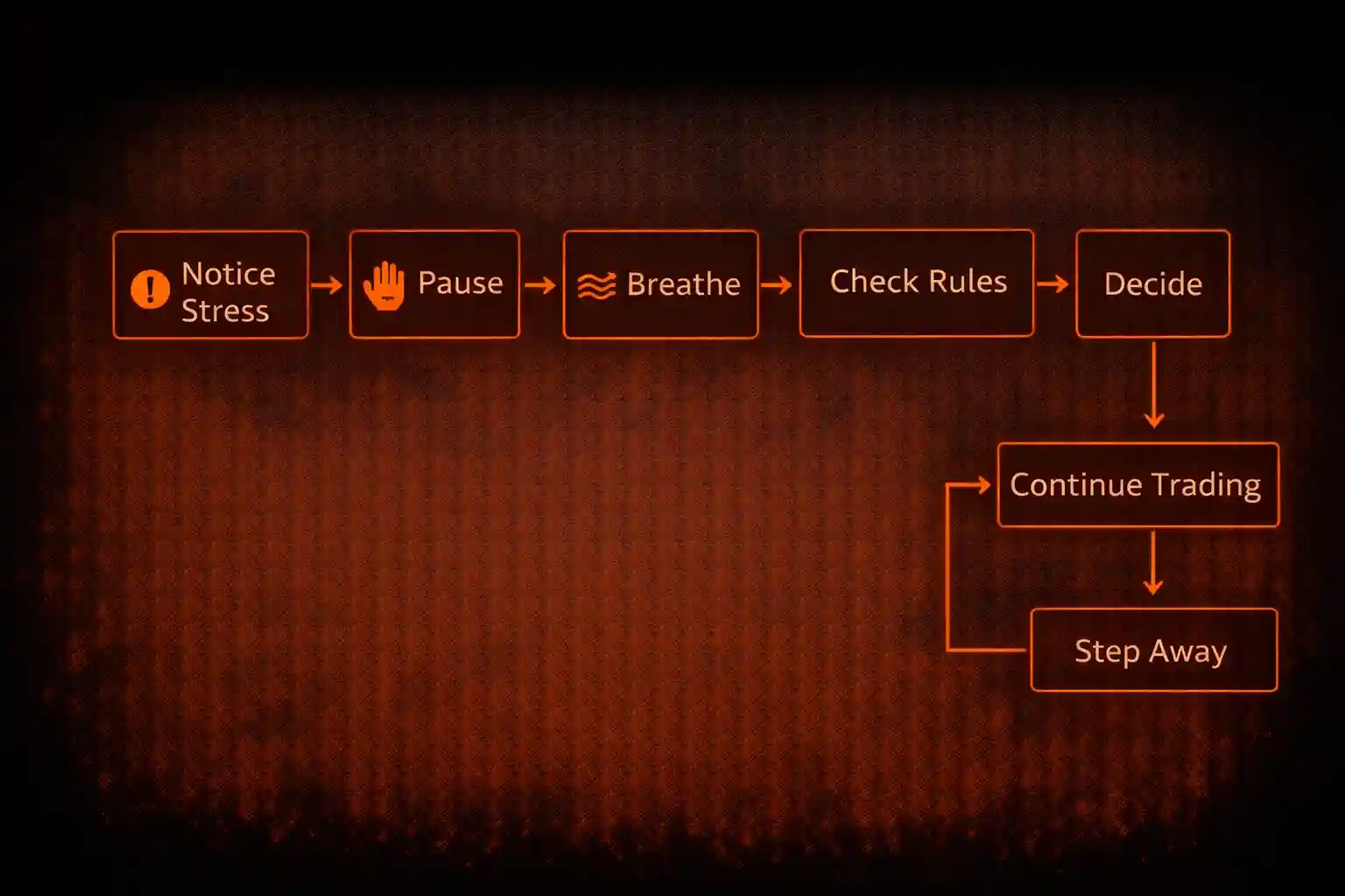 Flowchart showing five-step stress response protocol for live trading sessions - MonkeyTrade Flowchart showing five-step stress response protocol for live trading sessions