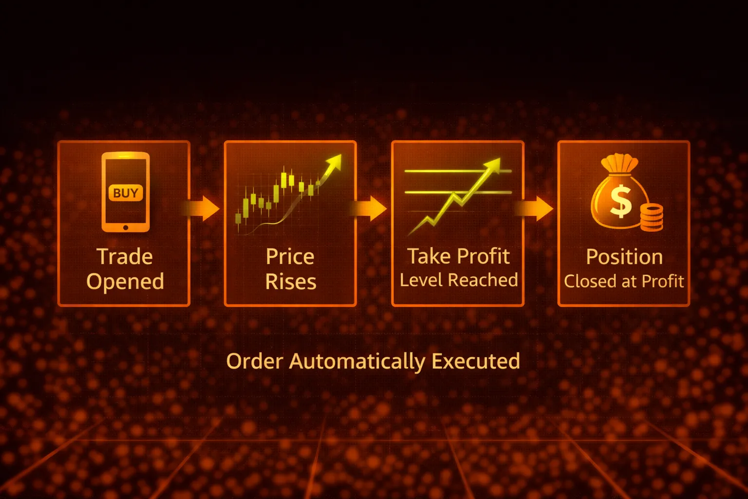 Flowchart showing how a take profit order executes automatically - MonkeyTrade Flowchart showing how a take profit order executes automatically