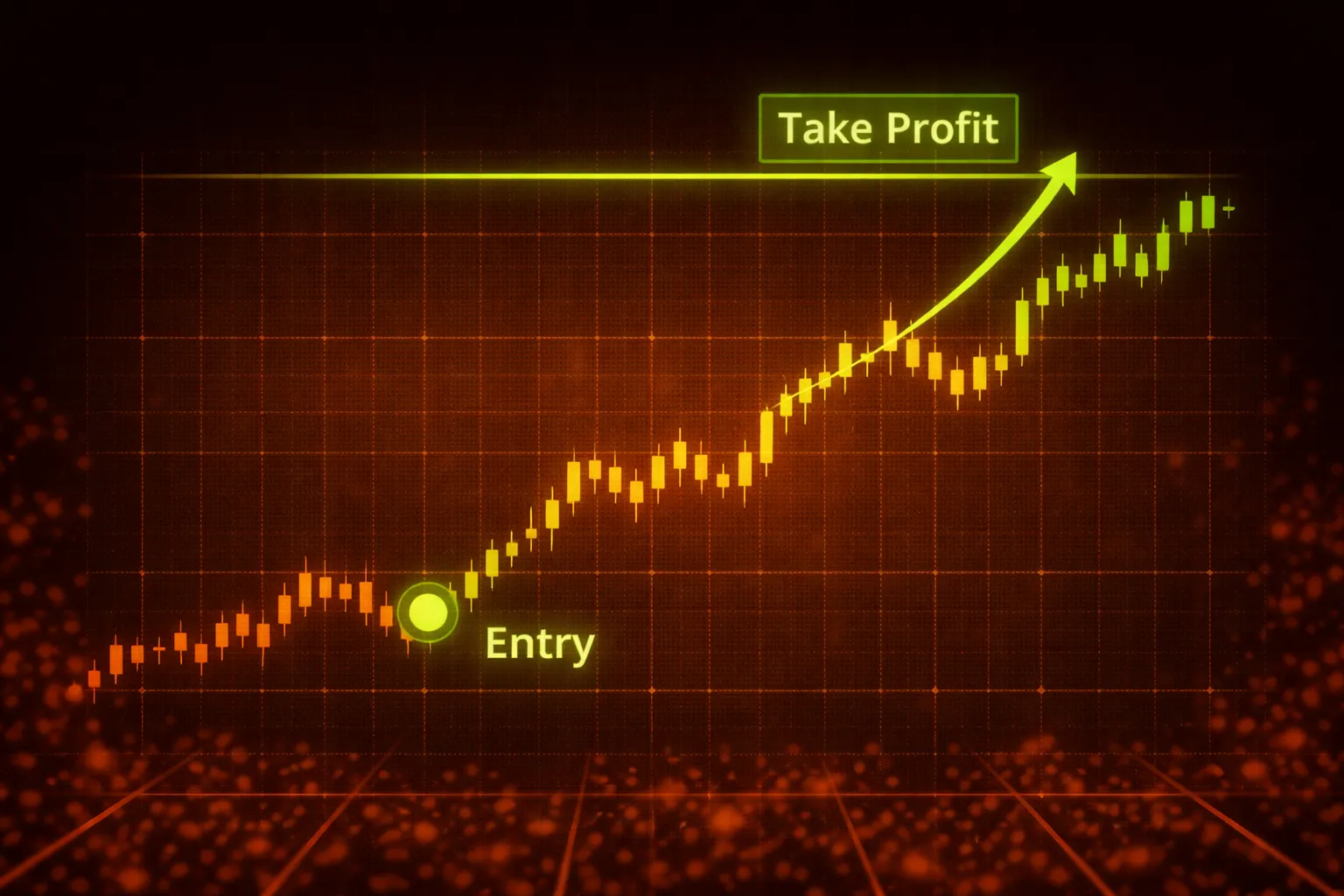 Price chart showing entry point and take profit order level marked above - MonkeyTrade Price chart showing entry point and take profit order level marked above