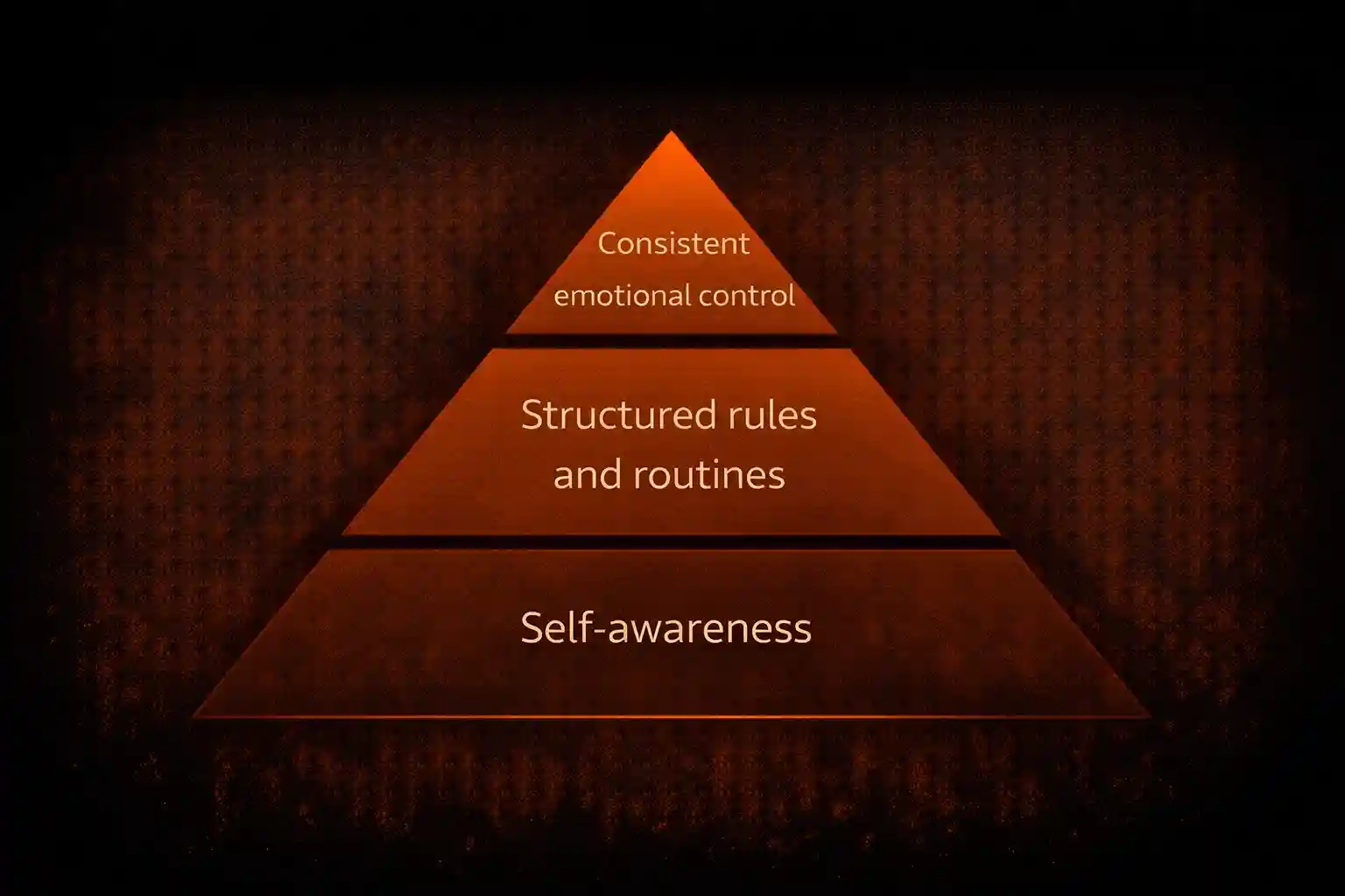 Pyramid graphic showing three layers of trading emotional resilience from self-awareness to emotional control - MonkeyTrade Pyramid graphic showing three layers of trading emotional resilience from self-awareness to emotional control