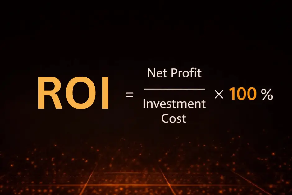 ROI formula infographic showing Net Profit divided by Investment Cost times 100 equals ROI percentage v2 - MonkeyTrade ROI formula infographic showing Net Profit divided by Investment Cost times 100 equals ROI percentage v2