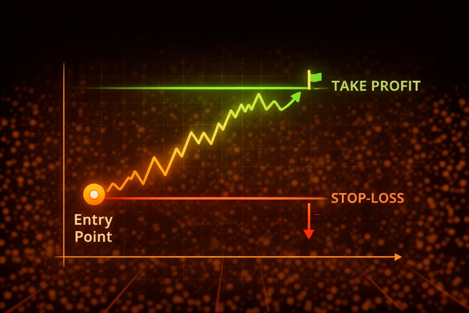 Trade exit strategy diagram showing entry point, take profit, and stop loss levels - MonkeyTrade Trade exit strategy diagram showing entry point, take profit, and stop loss levels