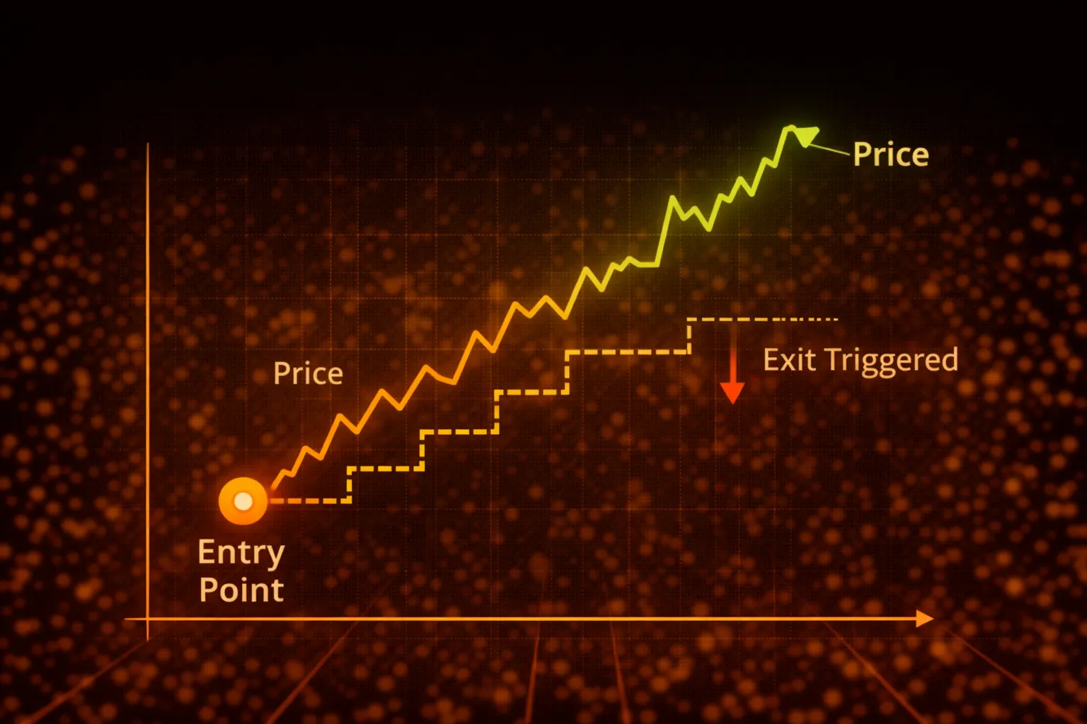 Trailing stop diagram showing how stop level moves up with rising price - MonkeyTrade Trailing stop diagram showing how stop level moves up with rising price