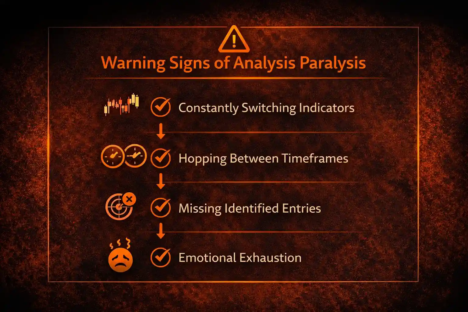 Visual checklist of behavioral and emotional warning signs of analysis paralysis in trading - MonkeyTrade Visual checklist of behavioral and emotional warning signs of analysis paralysis in trading