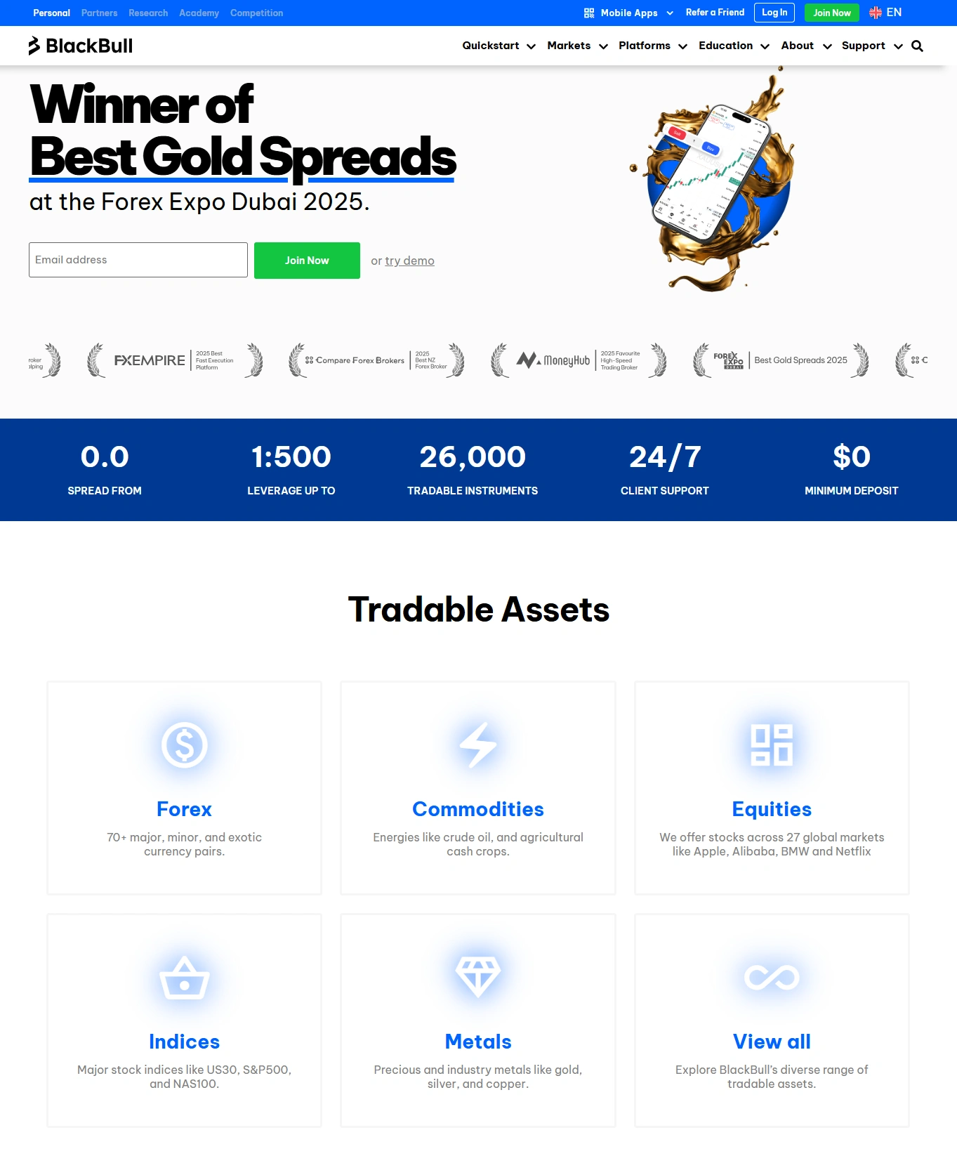 BlackBull Markets homepage displaying available trading platforms and key broker features - MonkeyTrade BlackBull Markets homepage displaying available trading platforms and key broker features