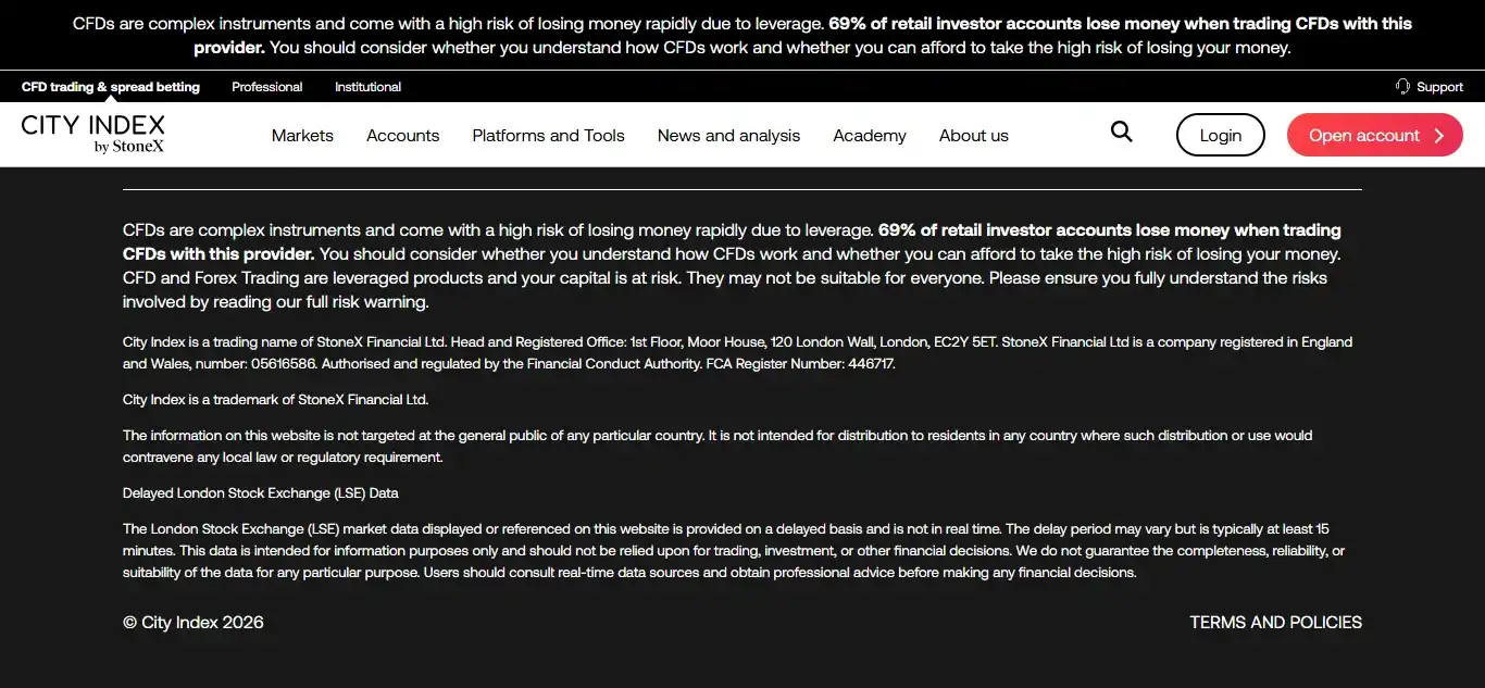 FCA Register showing City Index parent StoneX Financial Ltd authorized with license 446717