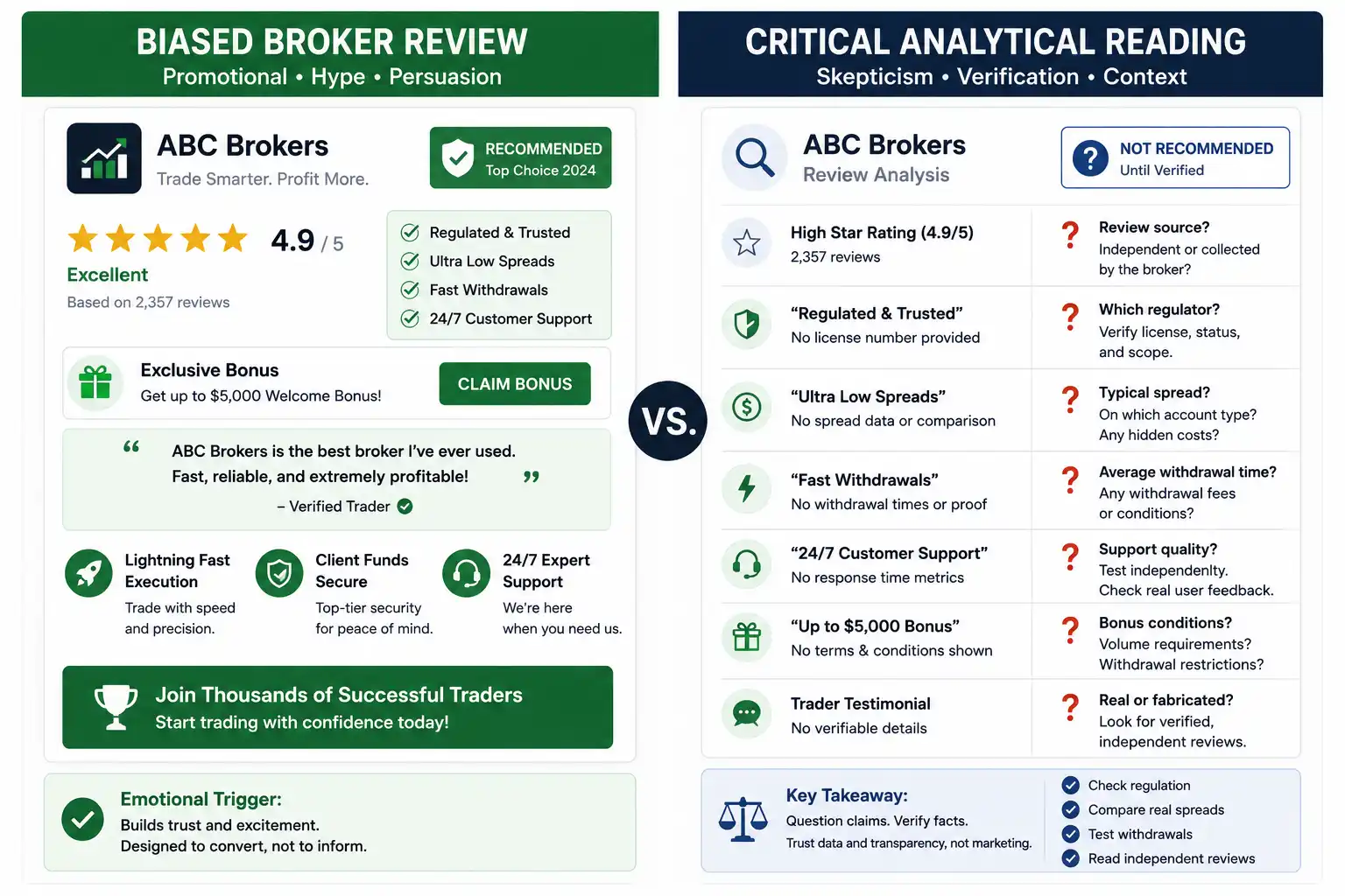 Comparison of biased broker review versus critical analytical reading of a broker review - MonkeyTrade Comparison of biased broker review versus critical analytical reading of a broker review
